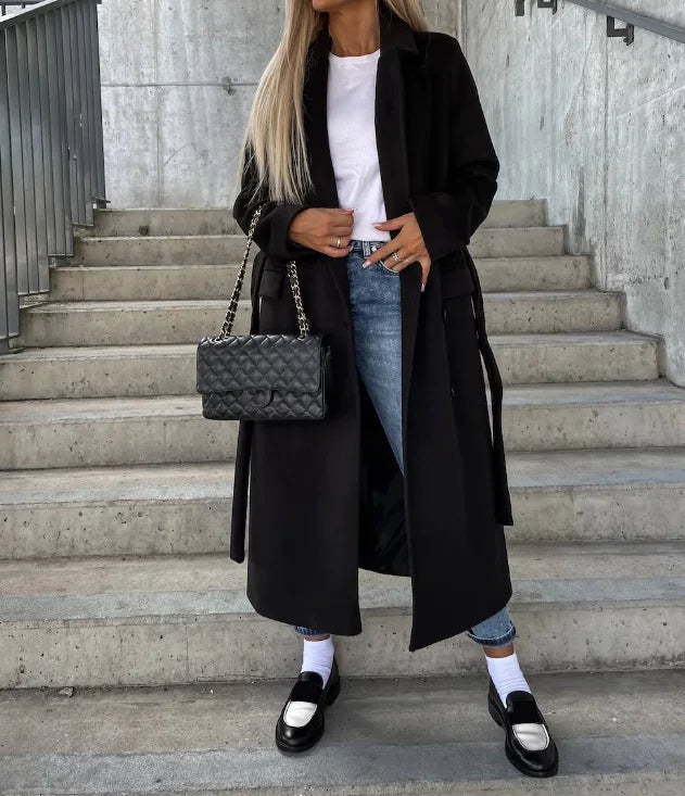 Talia Abrigo Largo para Mujer – Trench Elegante Cruzado de Invierno Chic