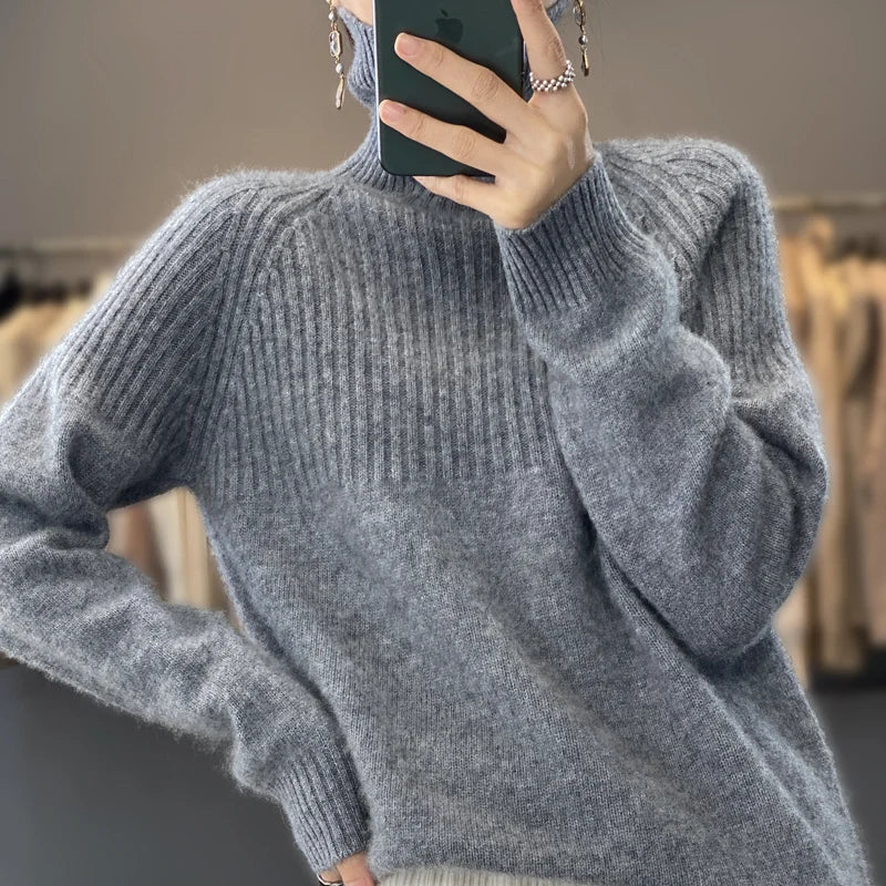 Luan Jersey Cuello Alto para Mujer – Suéter Elegante Invierno Casual Chic