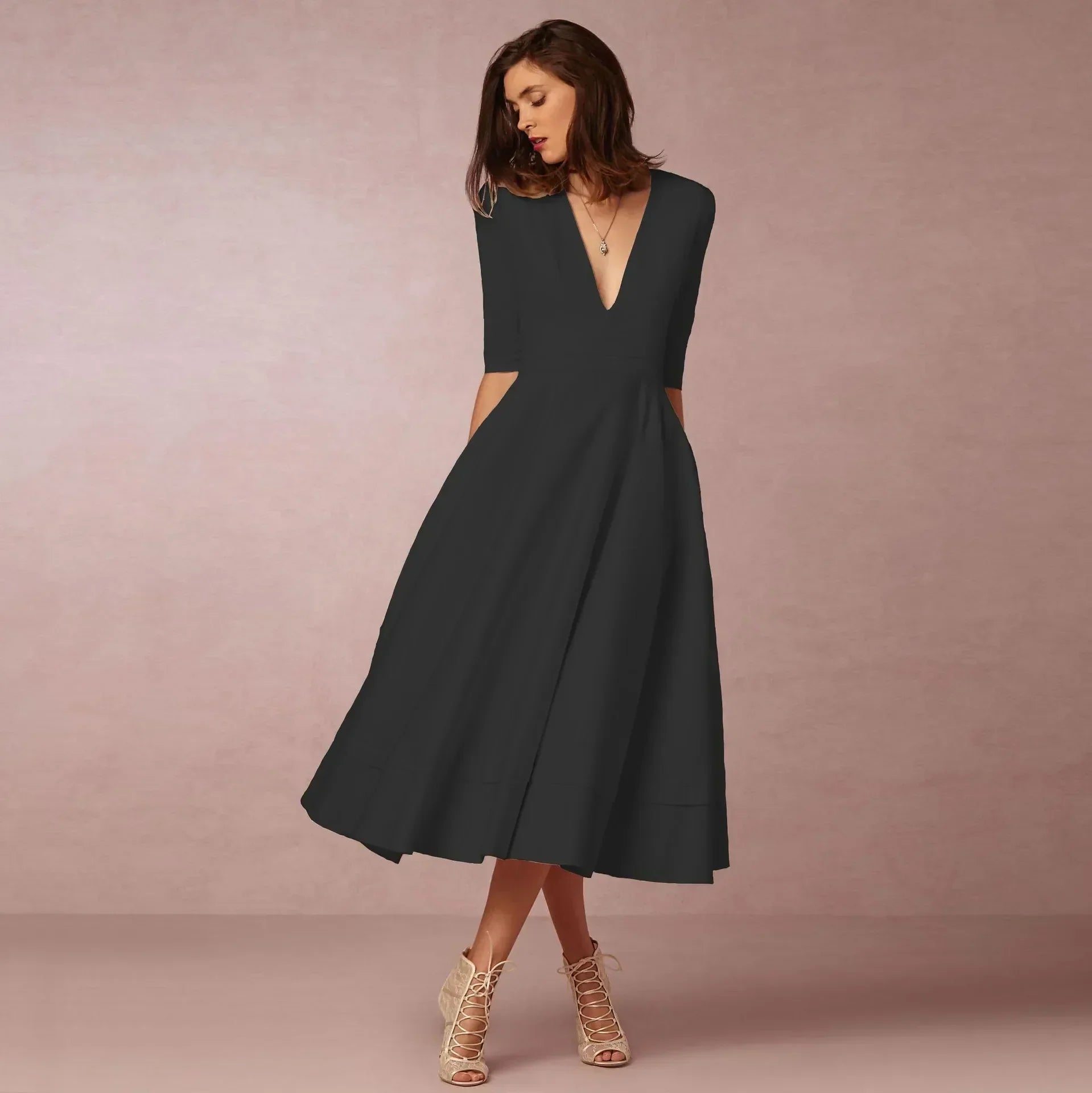 Ivoire Vestido Midi para Mujer – Vestido de Algodón Elegante Ajustado Chic