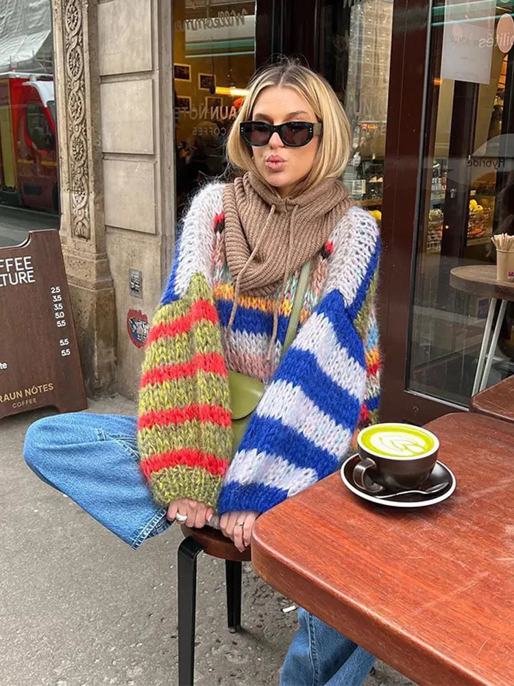 Zoey Pull en Mohair pour Femme – Pull Multicolore Élégant et Chaud