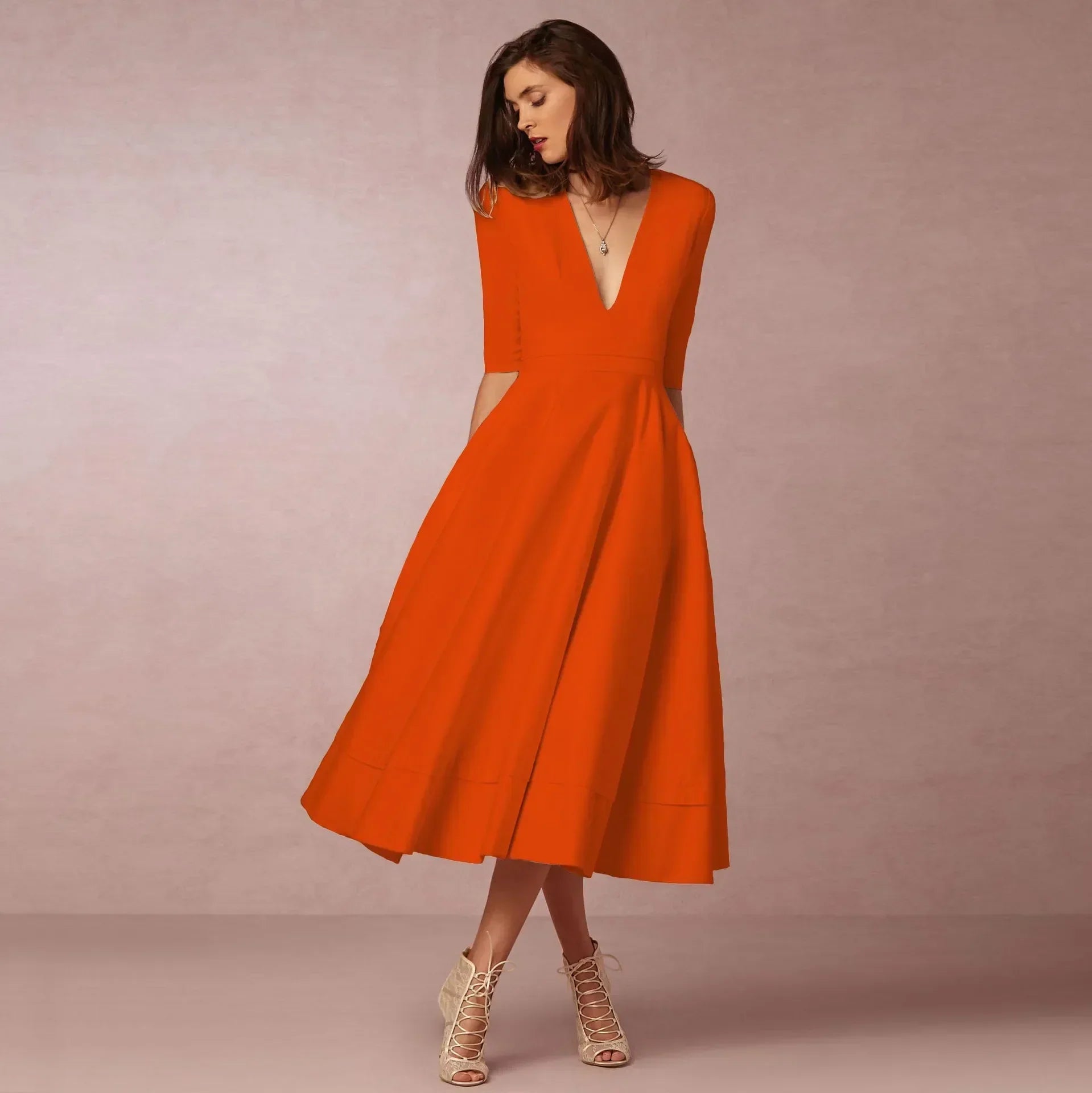 Ivoire Vestido Midi para Mujer – Vestido de Algodón Elegante Ajustado Chic