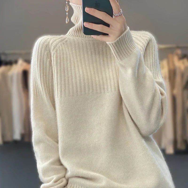 Luan Jersey Cuello Alto para Mujer – Suéter Elegante Invierno Casual Chic