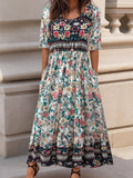 Cecilia Vestido Maxi Mujer – Floral, Manga Corta, Cuello Redondo y Bolsillos