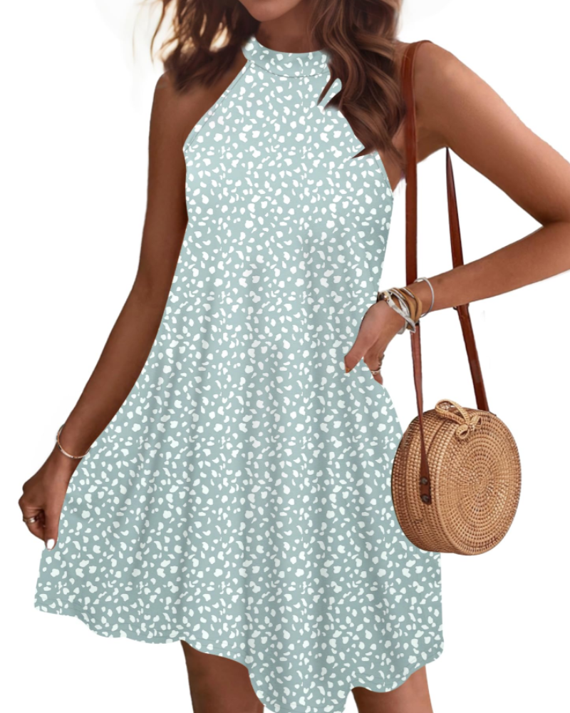Bianca Vestido Mini Halter Mujer – Espalda Abierta, Bolsillos y Corte Línea A
