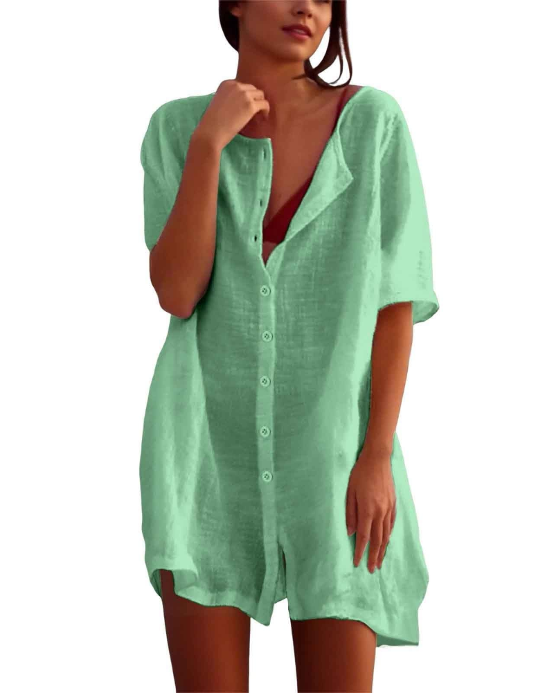 Clara Robe de Plage Femme – Tunique Légère, Col Rond et Fentes Latérales