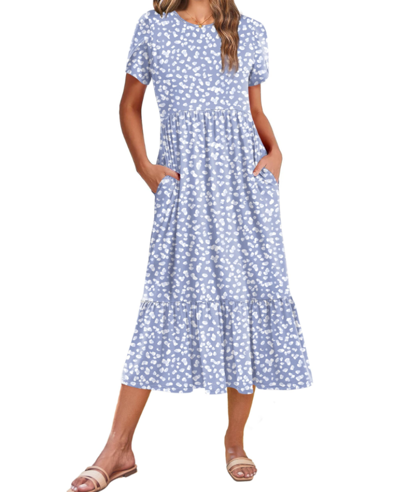 Elodie Vestido Midi Floral Mujer – Mangas Pétalo, Bolsillos y Falda con Volantes