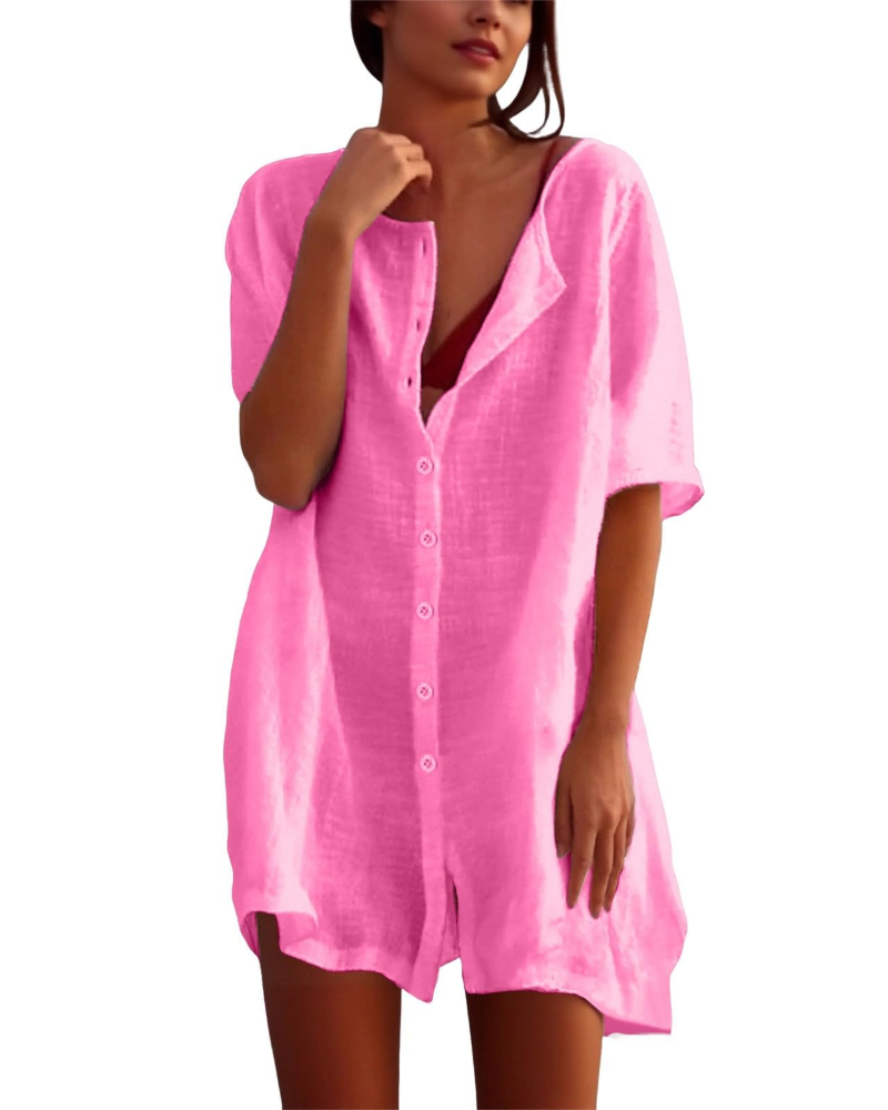 Clara Robe de Plage Femme – Tunique Légère, Col Rond et Fentes Latérales