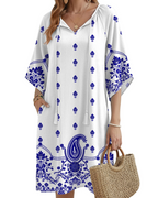 Cecilia Vestito Tunica Boho Donna – Collo a V, Nappe, Tasche e Manica Media