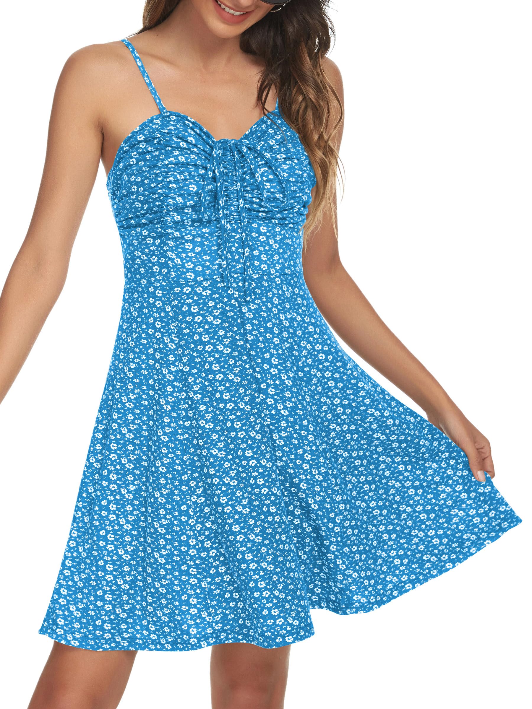 Ivy Robe Mini Fleurie Femme – Décolleté Cœur, Fines Bretelles et Cordon Ajustable