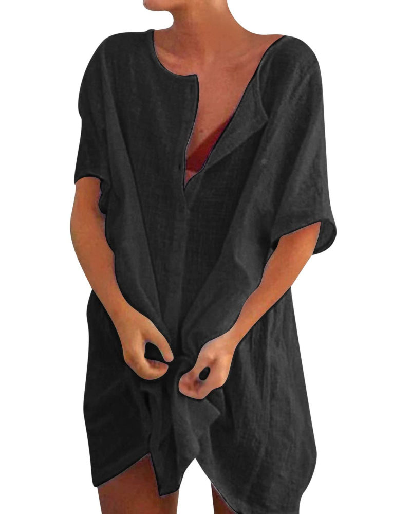 Clara Robe de Plage Femme – Tunique Légère, Col Rond et Fentes Latérales