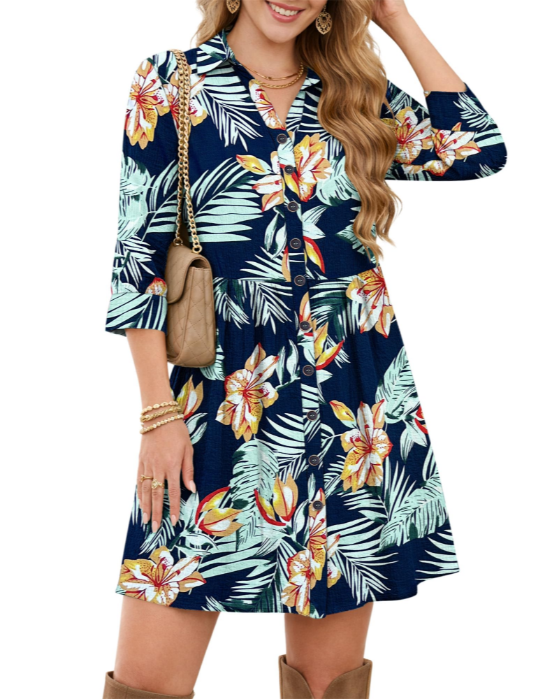 Robe Chemise Femme Avery – Col en V, Taille Empire, Poches et Boutons