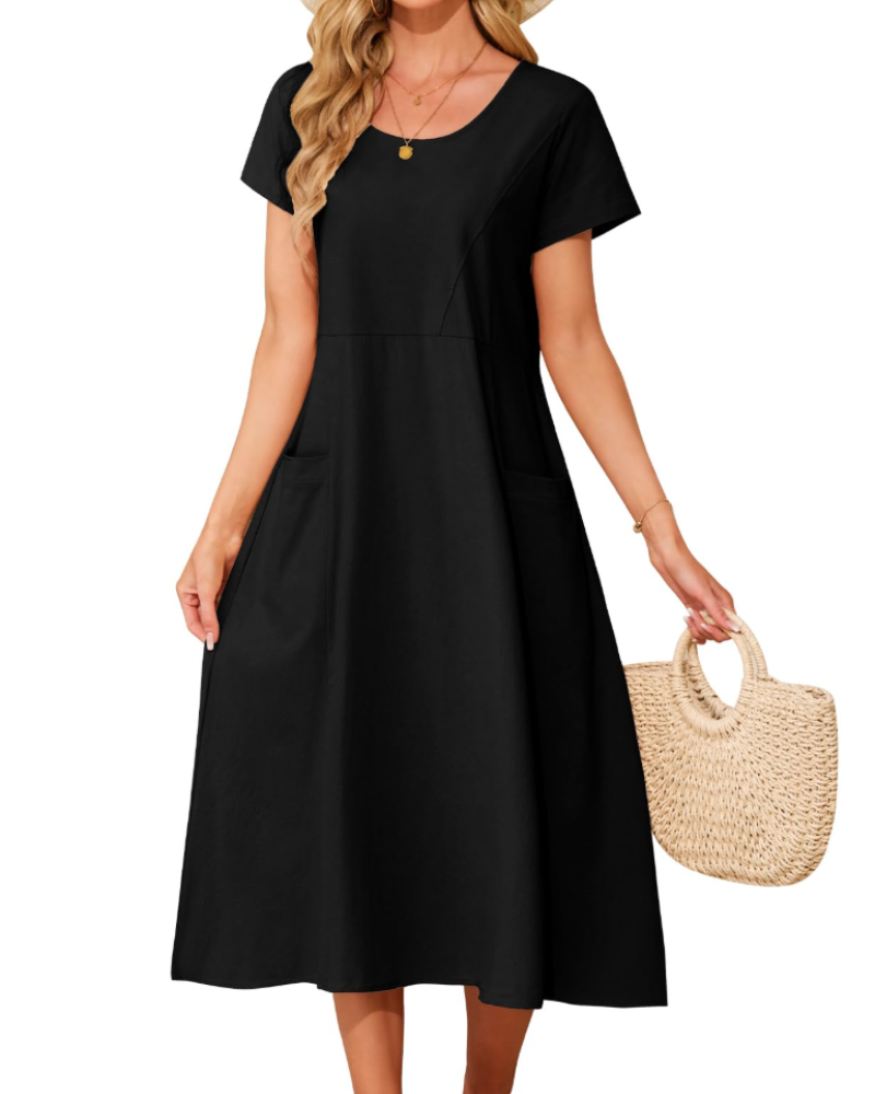 Nora Robe Midi Coton Femme – 100% Coton, Poches et Coupe Ample