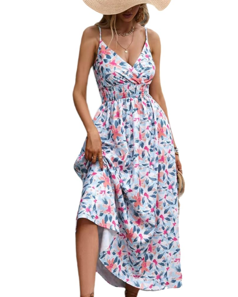 Piper Vestido Maxi Floral Mujer – Cuello en V, Tirantes Finos y Cintura Alta