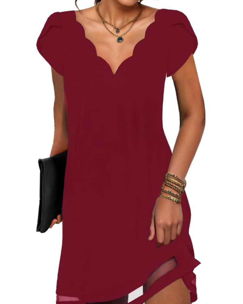 Robe Tunique Ariana Femme – Col en V, Manches Courtes et Ourlet Fluide