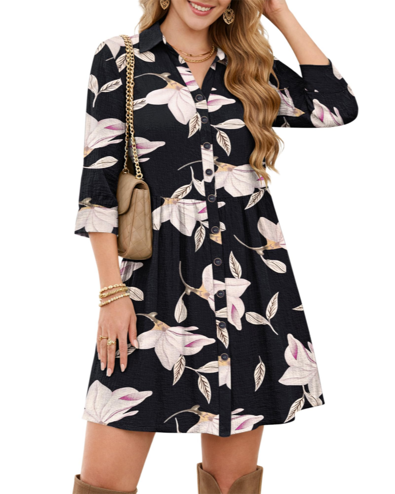 Robe Chemise Femme Avery – Col en V, Taille Empire, Poches et Boutons