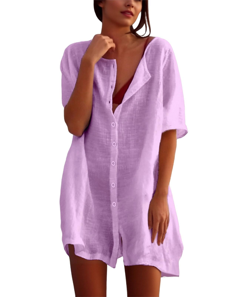 Clara Robe de Plage Femme – Tunique Légère, Col Rond et Fentes Latérales