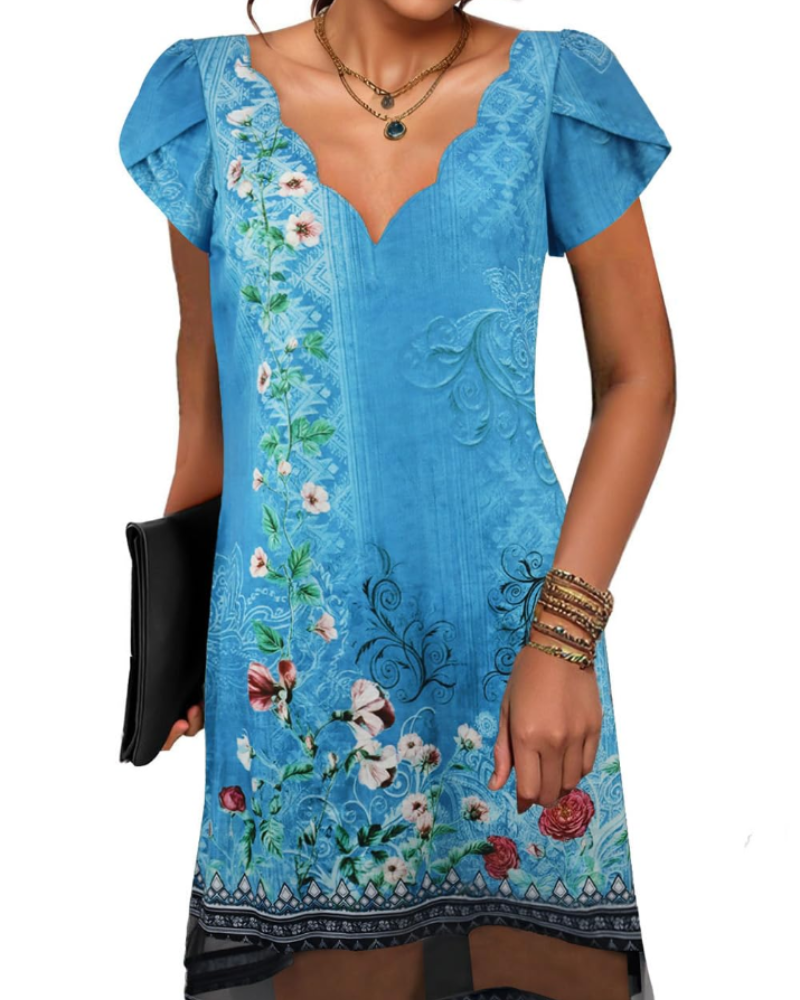 Robe Tunique Ariana Femme – Col en V, Manches Courtes et Ourlet Fluide