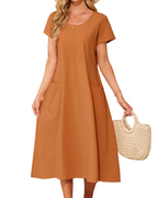 Nora Vestito Midi Cotone Donna – 100% Cotone, Tasche e Taglio Largo