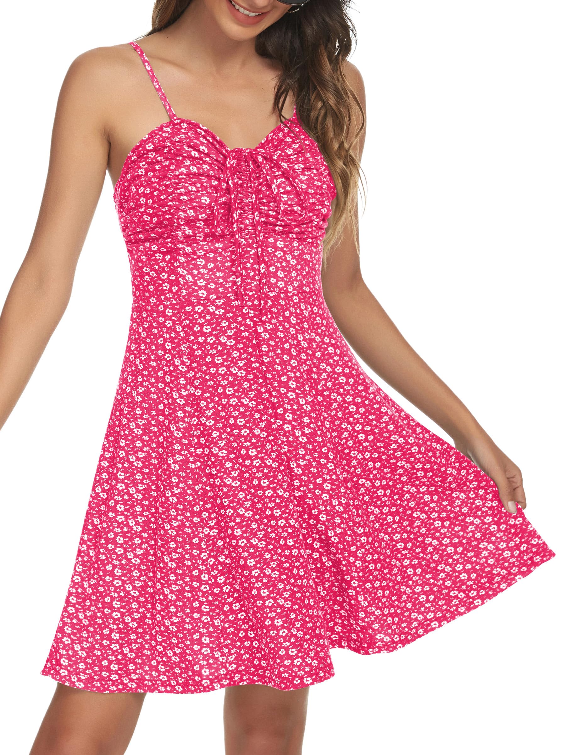 Ivy Robe Mini Fleurie Femme – Décolleté Cœur, Fines Bretelles et Cordon Ajustable