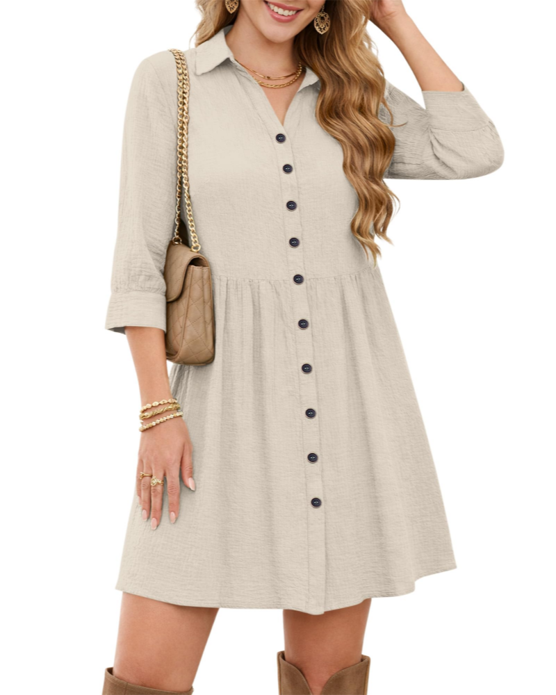 Robe Chemise Femme Avery – Col en V, Taille Empire, Poches et Boutons