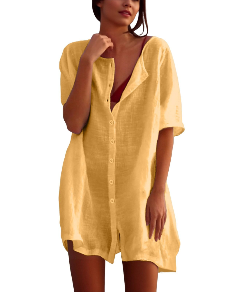 Clara Robe de Plage Femme – Tunique Légère, Col Rond et Fentes Latérales