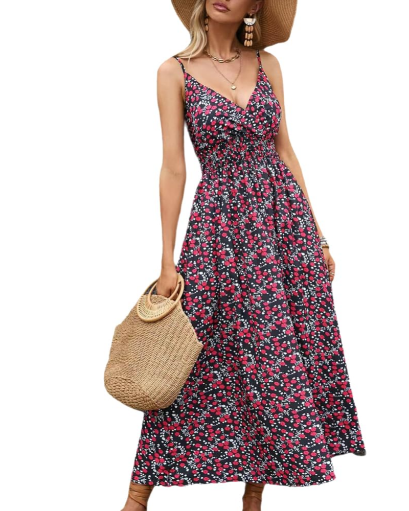 Piper Vestido Maxi Floral Mujer – Cuello en V, Tirantes Finos y Cintura Alta