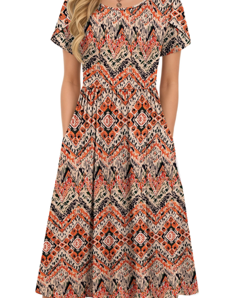 Robe Midi d'Été pour Femme Isabelle – Taille Élastique, Manches Pétales et Poches