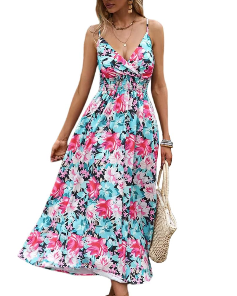 Piper Vestido Maxi Floral Mujer – Cuello en V, Tirantes Finos y Cintura Alta