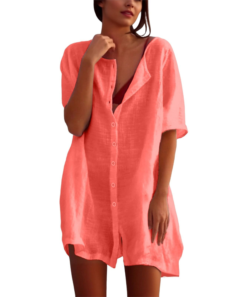 Clara Robe de Plage Femme – Tunique Légère, Col Rond et Fentes Latérales