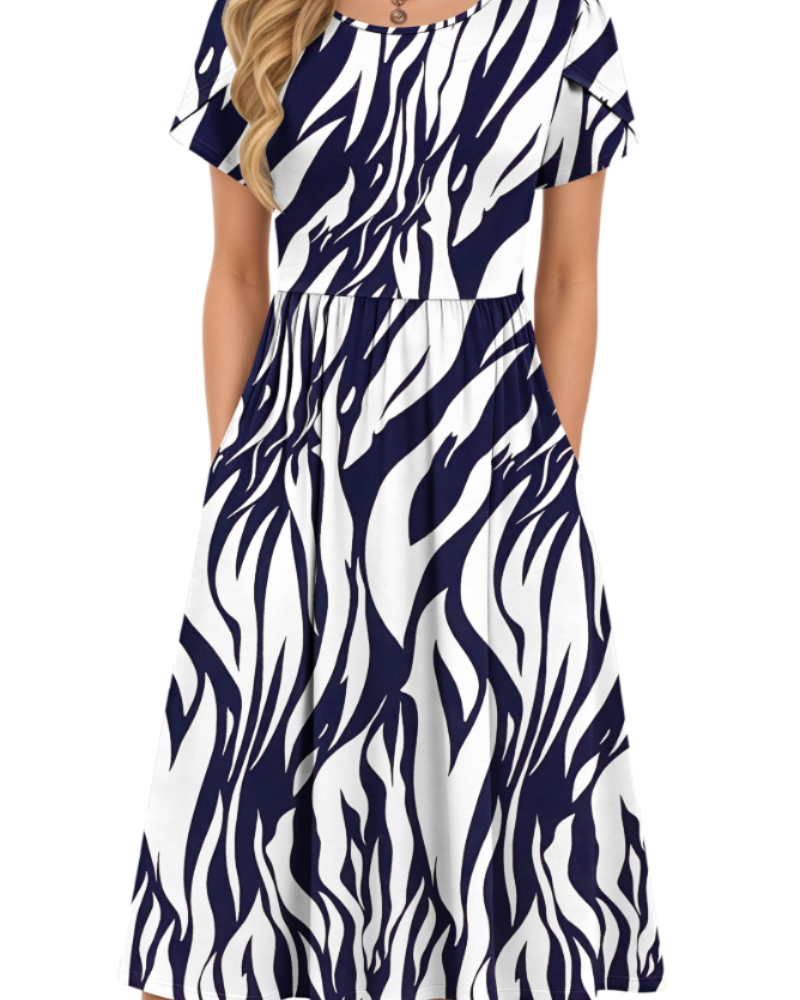 Robe Midi d'Été pour Femme Isabelle – Taille Élastique, Manches Pétales et Poches