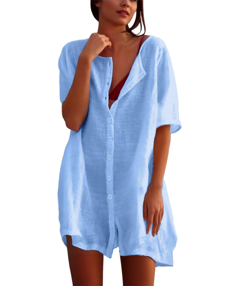 Clara Robe de Plage Femme – Tunique Légère, Col Rond et Fentes Latérales