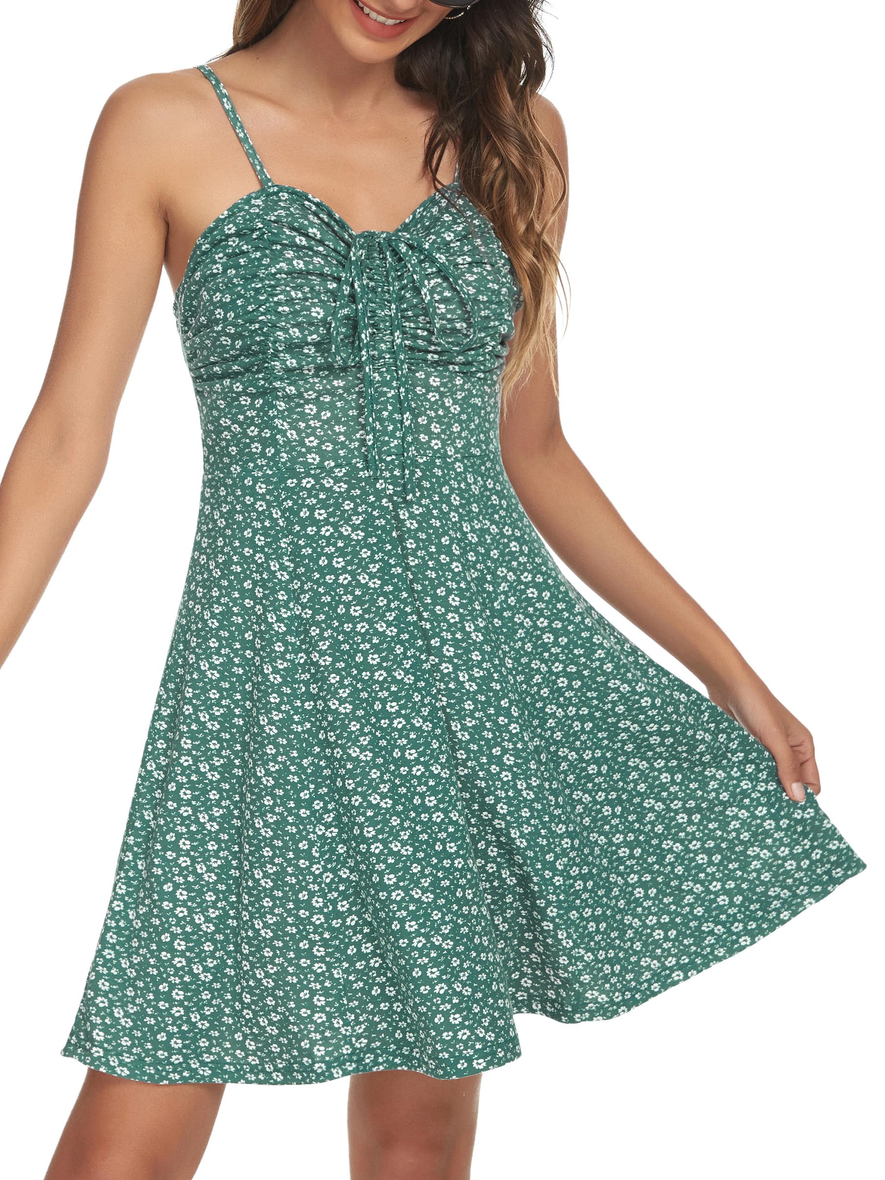 Ivy Robe Mini Fleurie Femme – Décolleté Cœur, Fines Bretelles et Cordon Ajustable