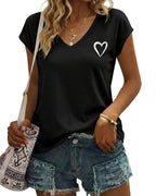 Sophie Camiseta Mujer Corazón – Cuello en V, Manga Corta y Tejido Elástico