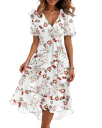 Vestito Midi Floreale da Donna Florence – Collo Incrociato, Cintura e Maniche a Sbuffo