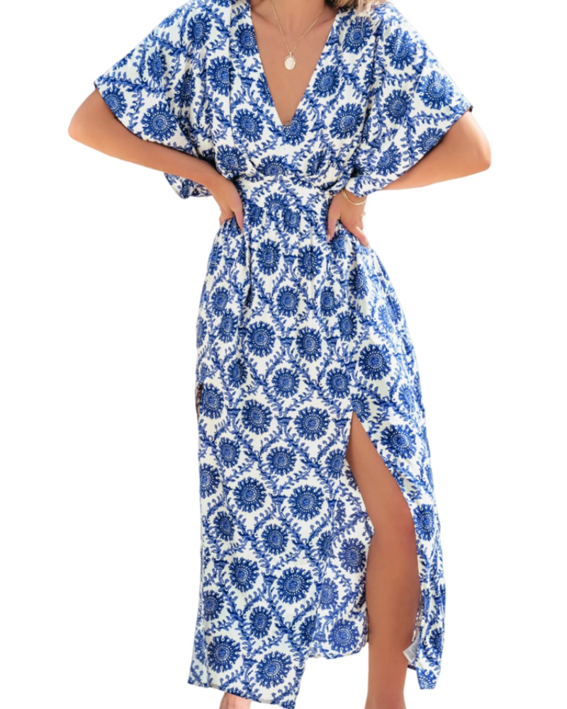 Vestito Maxi Boho Juliet da Donna – Manica Kimono, Scollo a V, Vita Alta e Spacco