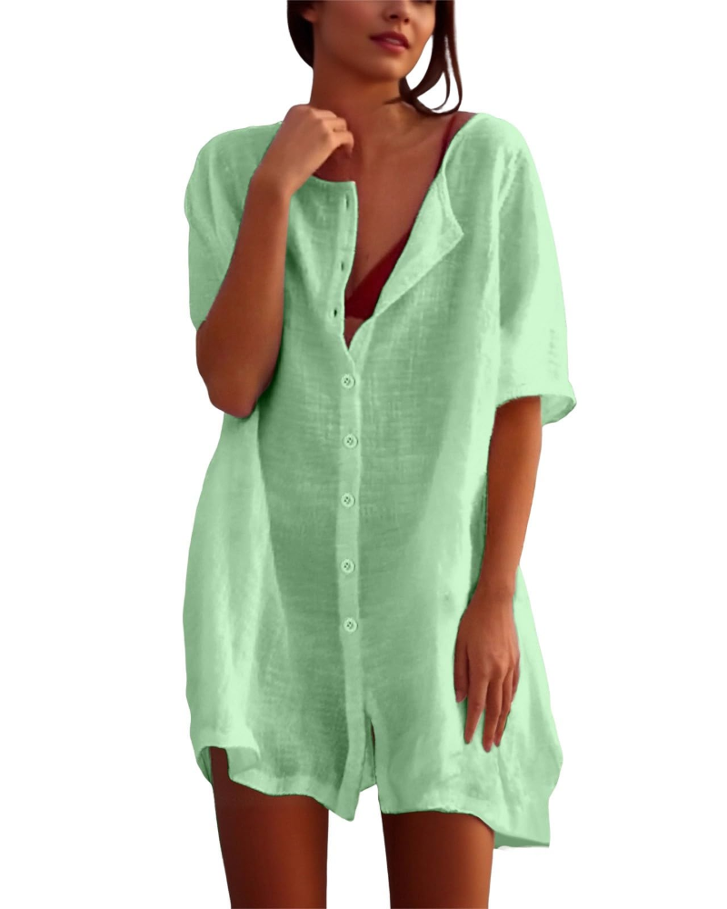 Clara Robe de Plage Femme – Tunique Légère, Col Rond et Fentes Latérales