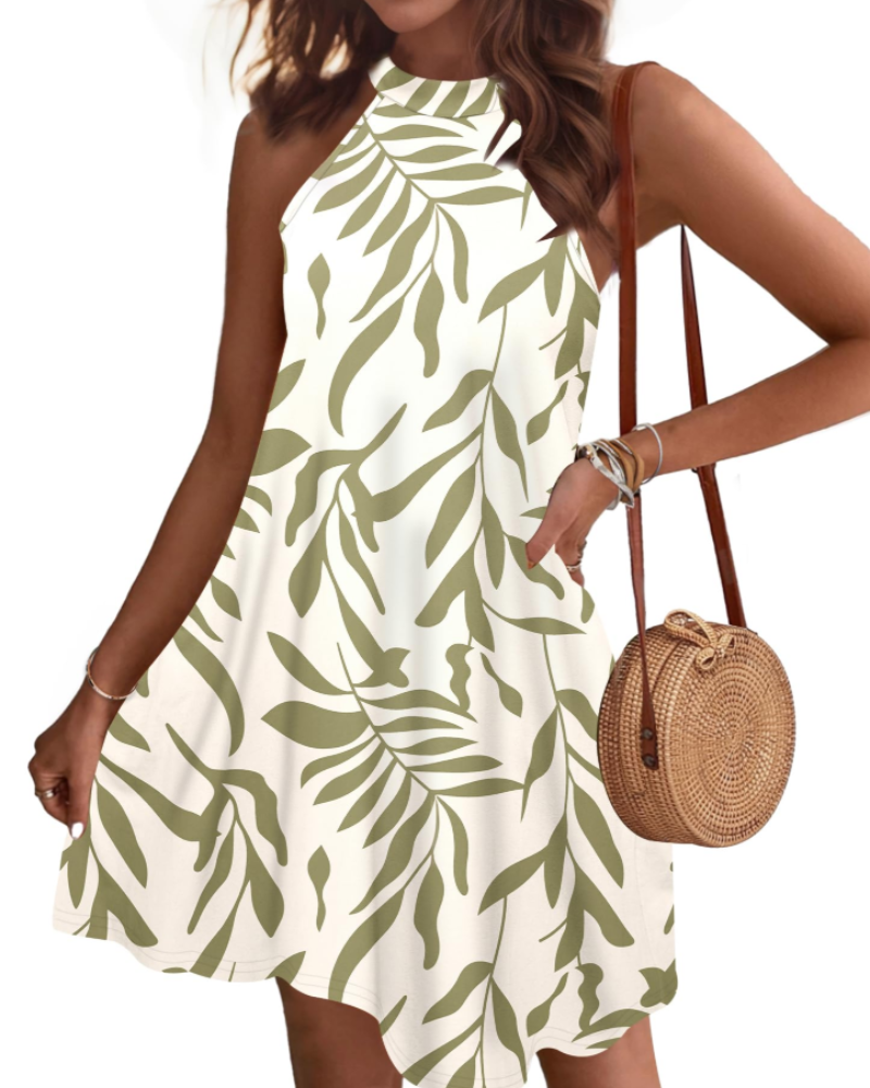 Bianca Vestido Mini Halter Mujer – Espalda Abierta, Bolsillos y Corte Línea A