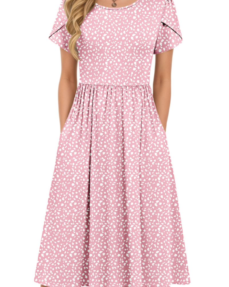 Robe Midi d'Été pour Femme Isabelle – Taille Élastique, Manches Pétales et Poches