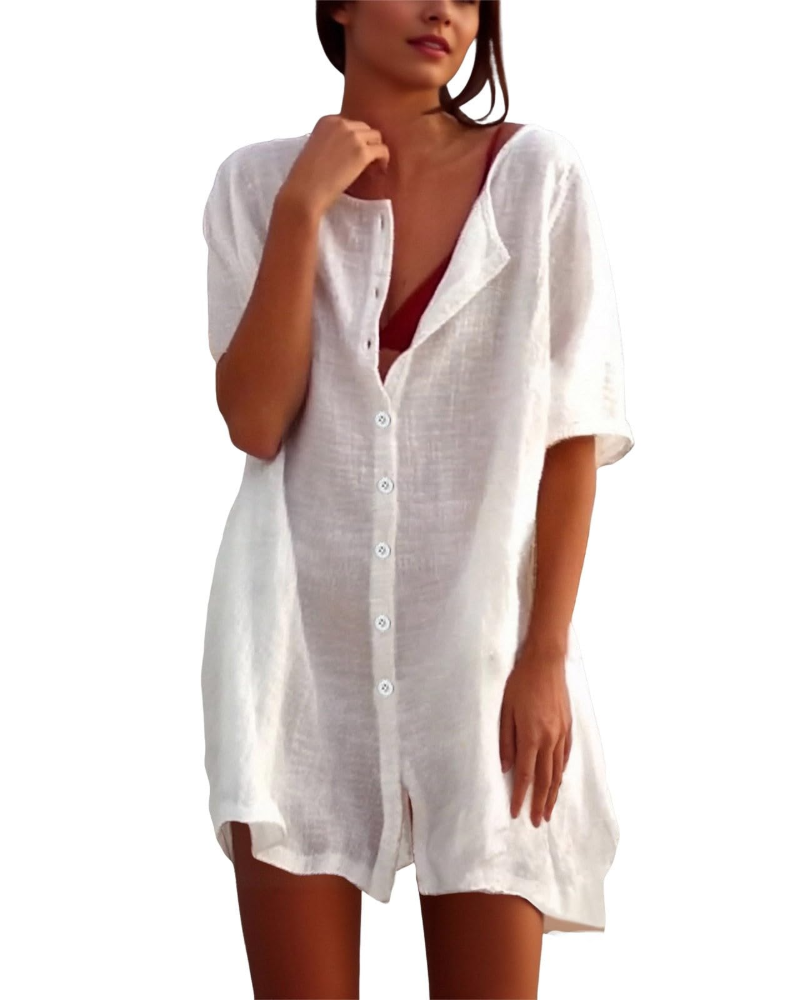 Clara Vestito da Spiaggia Donna – Tunica Leggera, Collo Rotondo e Spacchi Laterali