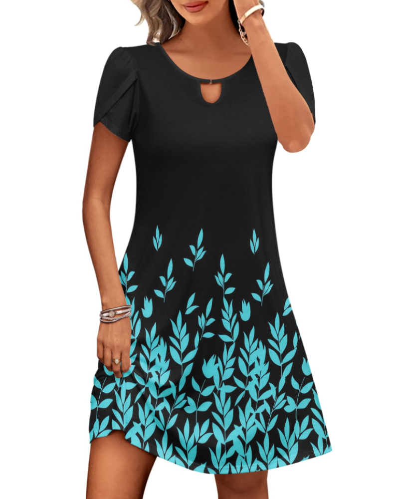 Camille Vestido Midi Floral Mujer – Cuello Redondo, Mangas Abullonadas y Bolsillos