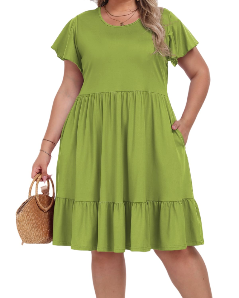 Audrey Vestito Midi Taglia Grande Donna – Vita Alta, Tasche e Taglio a Linea A