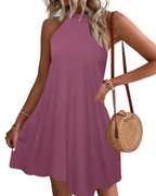 Bianca Vestido Mini Halter Mujer – Espalda Abierta, Bolsillos y Corte Línea A
