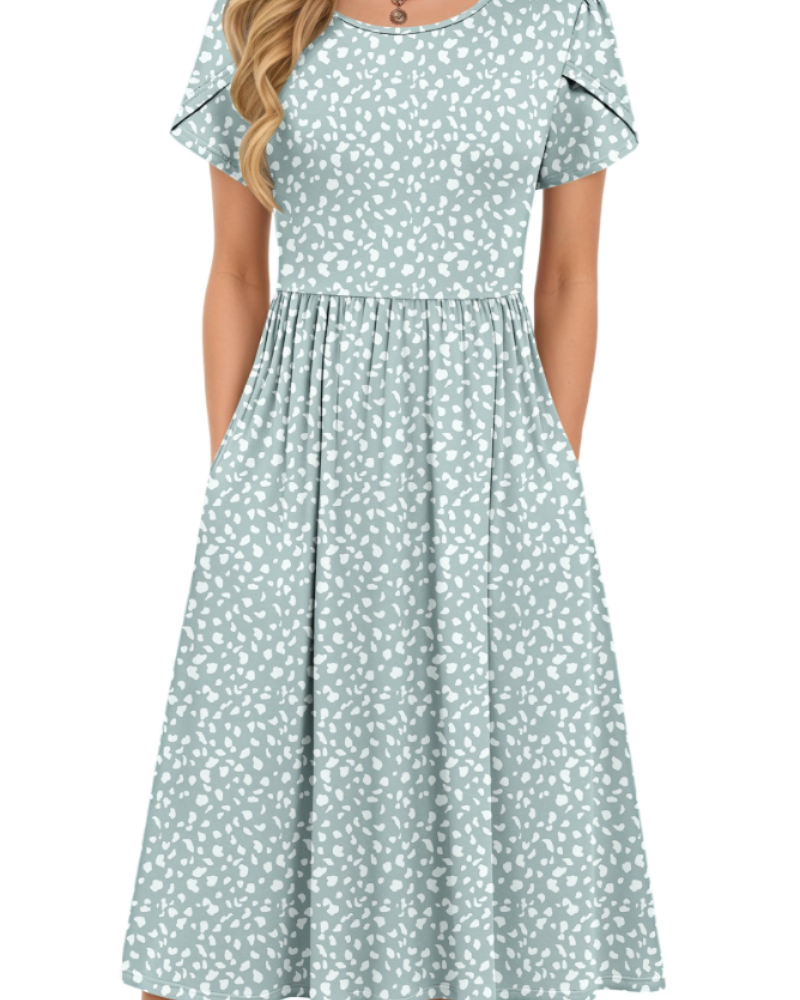 Robe Midi d'Été pour Femme Isabelle – Taille Élastique, Manches Pétales et Poches