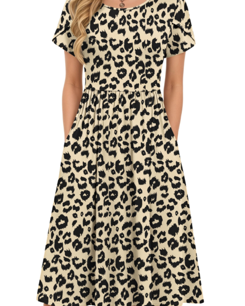 Robe Midi d'Été pour Femme Isabelle – Taille Élastique, Manches Pétales et Poches