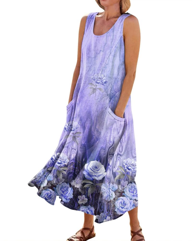 Hazel Vestido Maxi Boho Mujer – Cuello en V, Bolsillos y Manga Corta