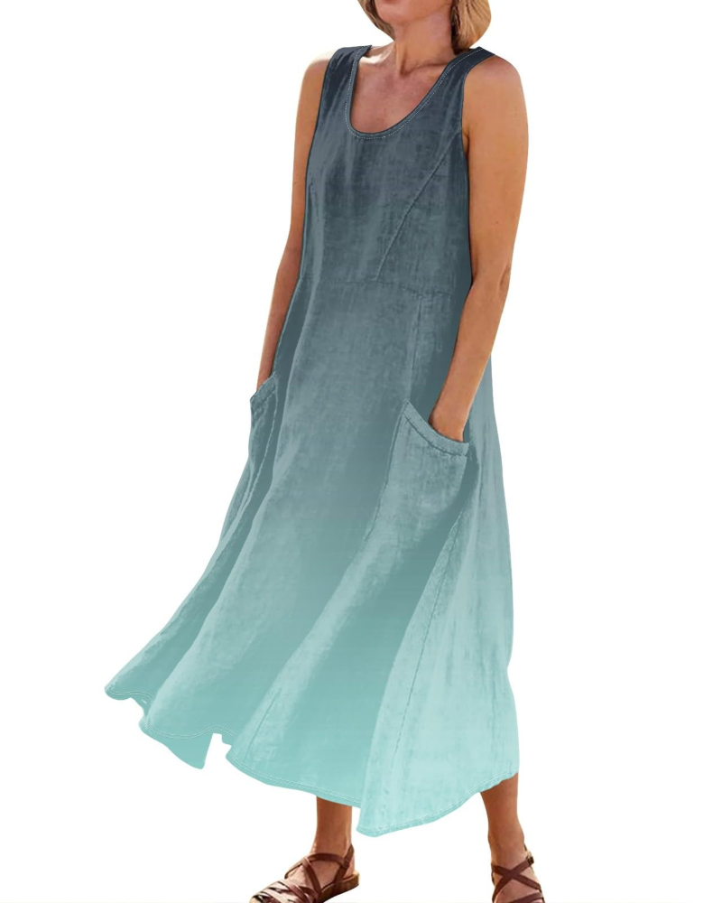 Hazel Vestido Maxi Boho Mujer – Cuello en V, Bolsillos y Manga Corta