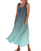 Hazel Vestido Maxi Boho Mujer – Cuello en V, Bolsillos y Manga Corta