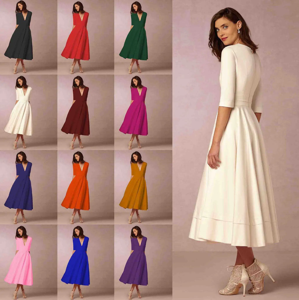 Ivoire Vestido Midi para Mujer – Vestido de Algodón Elegante Ajustado Chic