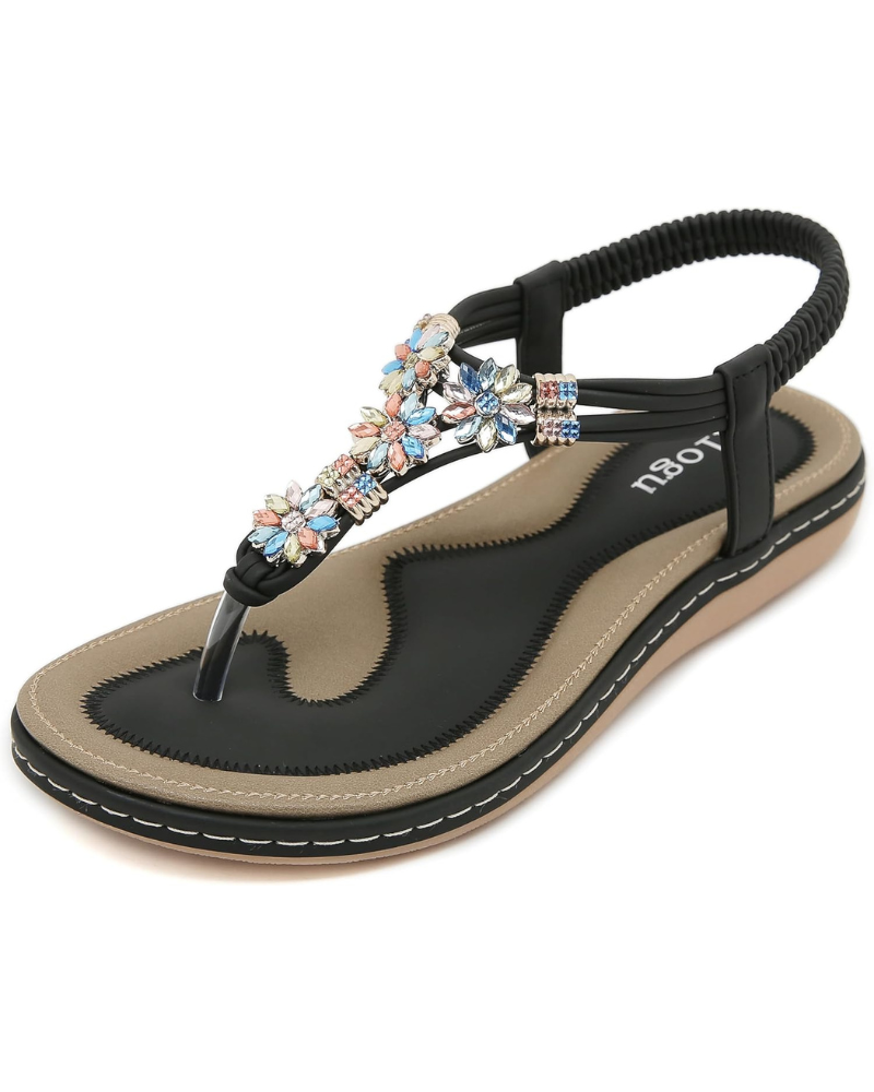 Victoria Sandalias Mujer Bohemias – Flor Pedrería, Acolchadas y Antideslizantes