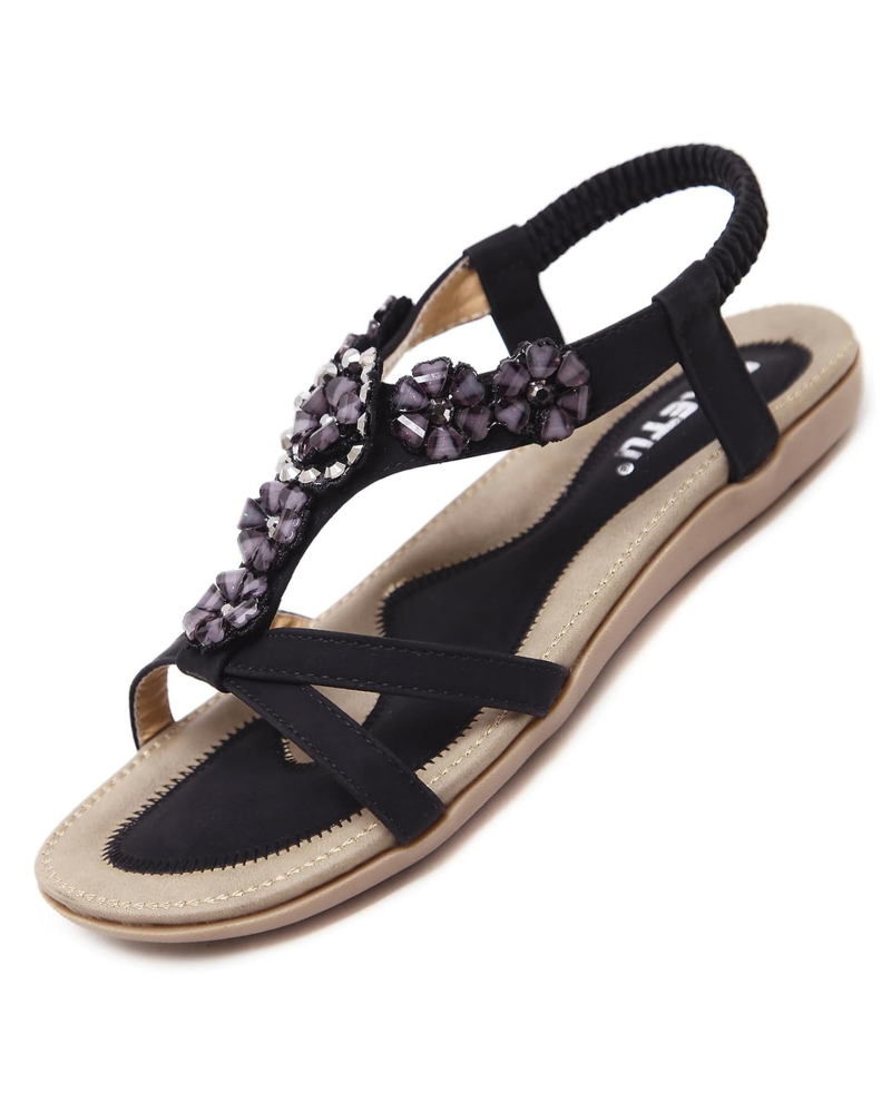 Ava Sandales Femme Bohèmes – Bride en T avec Bijoux et Semelle Antidérapante